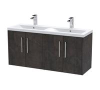 Hudson Reed Juno Matt Wall Hung 4 Door Vanity Unit and Twin Ceramic Basins | Metallic Slate | MDF | 1200mm