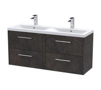Hudson Reed JNU2624F Juno Wall Hung 4 Drawer Vanity Unit & Ceramic Double Basin, 1200mm, Matt Metallic Slate