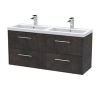Hudson Reed Juno Matt Wall Hung 4 Drawer Vanity Unit and Twin Polymarble Basins | Metallic Slate | MDF | 1200mm