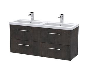 Hudson Reed Juno Matt Wall Hung 4 Drawer Vanity Unit and Twin Polymarble Basins | Metallic Slate | MDF | 1200mm