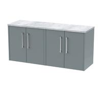 Hudson Reed Juno Matt Wall Hung 4 Drawer Vanity Unit with Bellato Grey Worktop | Coastal Grey | MFC | 1200mm