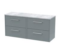 Hudson Reed Juno Wall Hung 4 Drawer Vanity Unit with Bellato Grey Laminate Worktop | Coastal Grey | MFC | 1200mm