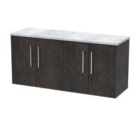 Hudson Reed Juno Matt Wall Hung 4 Drawer Vanity Unit with Bellato Grey Worktop | Metallic Slate | MFC | 1200mm