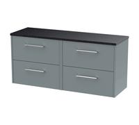 Hudson Reed Juno Matt Wall Hung 4 Drawer Vanity Unit with Black Sparkle Worktop | Coastal Grey | MFC | 1200mm