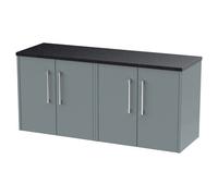 Hudson Reed Juno Matt Wall Hung 4 Drawer Vanity Unit with Black Sparkle Worktop | Coastal Grey | MFC | 1200mm