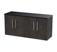 Hudson Reed Juno Matt Wall Hung 4 Drawer Vanity Unit with Black Sparkle Worktop | Metallic Slate | MFC | 1200mm