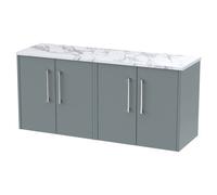 Hudson Reed Juno Matt Wall Hung 4 Drawer Vanity Unit with Carrera Marble Worktop | Coastal Grey | MFC | 1200mm