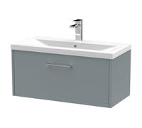 Hudson Reed Juno Matt Wall Hung Single Drawer Vanity Unit and Mid Edge Ceramic Basin | Coastal Grey | MDF | 800mm