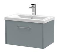 Hudson Reed Juno Matt Wall Hung Single Drawer Vanity Unit and Mid Edge Ceramic Basin | Coastal Grey | MDF | 600mm