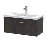 Hudson Reed Juno Matt Wall Hung Single Drawer Vanity Unit and Mid Edge Ceramic Basin | Metallic Slate | MDF | 800mm