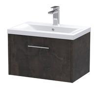 Hudson Reed Juno Matt Wall Hung Single Drawer Vanity Unit and Mid Edge Ceramic Basin | Metallic Slate | MDF | 600mm