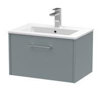 Hudson Reed JNU2322B Juno Modern Bathroom Wall Hung Single Drawer Vanity with Minimalist Ceramic Basin, 600mm, Matt Coastal Grey