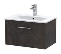 Hudson Reed JNU2622B Juno Wall Hung 1 Drawer Vanity Unit & Minimalist Ceramic Basin, 600mm, Matt Metallic Slate