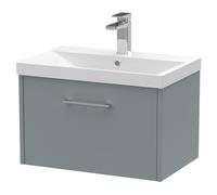 Hudson Reed Juno 600mm Wall Hung Single Drawer Vanity & Thin-Edge Basin - Coastal Grey, Grey