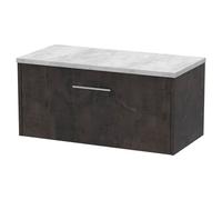 Hudson Reed Juno Matt Wall Hung Single Drawer Vanity Unit with Bellato Grey Worktop | Metallic Slate | MFC | 800mm