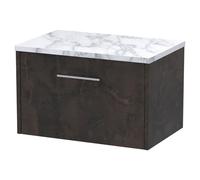 Hudson Reed Juno Matt Wall Hung Single Drawer Vanity Unit with Carrera Marble Worktop | Metallic Slate | MFC | 600mm