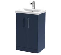 Hudson Reed Juno Satin 2 Door Vanity Unit and Mid Edge Ceramic Basin | Midnight Blue | MFC | 500mm
