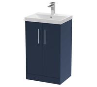 Hudson Reed JNU2901D Juno Modern Bathroom Floor Standing 2 Soft Close Door Vanity Unit and Thin-Edge Basin, 500mm, Midnight Blue