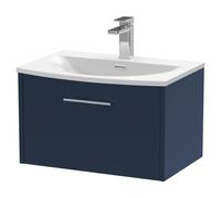 Hudson Reed Juno Satin Wall Hung Single Drawer Vanity Unit and Curved Ceramic Basin | Midnight Blue | MFC | 600mm