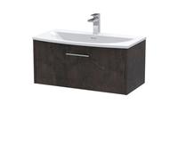 Hudson Reed Juno Wall Hung 1-Drawer Vanity And Curved 1 Tap Hole Basin, Refined Sink Vanity Unit, Metallic Slate