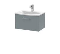 Hudson Reed Juno Wall Hung 1-Drawer Vanity And Curved 1 Tap Hole Basin, Timeless Sink Vanity Unit, Coastal Grey