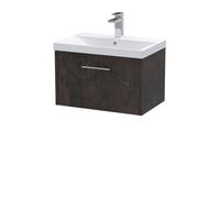 Hudson Reed Juno Wall Hung 1-Drawer Vanity And Thin-Edge 1 Tap Hole Basin, Refined Sink Vanity Unit, Metallic Slate