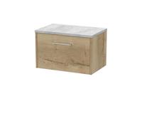 Hudson Reed Juno Woodgrain Wall Hung Single Drawer Vanity Unit with Bellato Grey Worktop | Autumn Oak | MDF | 600mm