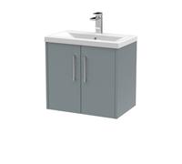 Hudson Reed JNU2323A Juno Modern Bathroom Wall Hung 2-Door Vanity with Mid-Edge Ceramic Basin, 600mm, Matt Coastal Grey