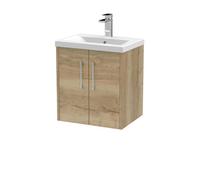 Hudson Reed Juno Autumn Oak 500mm Wall Hung 2-Door Vanity Unit & B