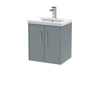 Hudson Reed Juno 500mm Wall Hung 2 Door Vanity & Mid-Edge Basin - Coastal Grey, Grey