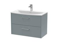 Hudson Reed JNU2326G Juno Modern Bathroom Wall Hung 2-Drawer Vanity with Curved Ceramic Basin, 800mm, Matt Coastal Grey