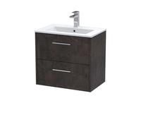 Hudson Reed Juno Wall Hung 2-Drawer Vanity And Minimalist 1 Tap Hole Basin, Refined Sink Vanity Unit, Metallic Slate
