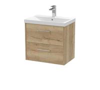 Hudson Reed Juno Wall Hung 2-Drawer Vanity And Thin-Edge 1 Tap Hole Basin, Modern Sink Vanity Unit, Autumn Oak
