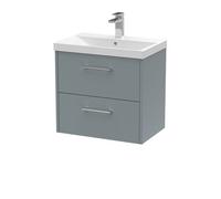 Hudson Reed Juno Wall Hung 2-Drawer Vanity And Thin-Edge 1 Tap Hole Basin, Timeless Sink Vanity Unit, Coastal Grey