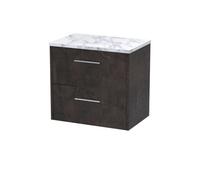 Hudson Reed Juno Matt Wall Hung 2 Drawer Vanity Unit with Carrera Marble Worktop | Metallic Slate | MFC | 600mm