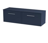 Hudson Reed Juno Wall Hung 2 Drawer Vanity Unit with Worktop | Satin Midnight Blue | MFC | 1200mm