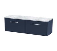 Hudson Reed Juno Wall Hung 2 Drawer Vanity Unit with Bellato Grey Worktop | Satin Midnight Blue | MDF | 1200mm