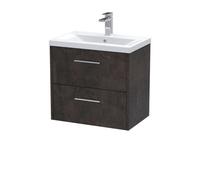 Hudson Reed Juno Matt Wall Hung 2 Drawer Vanity Unit and Mid Edge Ceramic Basin | Metallic Slate | MDF | 600mm