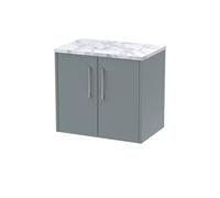Hudson Reed Juno Wall Hung 2 Soft Close Door Vanity Unit With Laminate Worktop In Coastal Grey Finish, 600mm