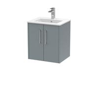 Hudson Reed JNU2321B Juno Modern Bathroom Wall Hung 2-Door Vanity with Minimalist Ceramic Basin, 500mm, Matt Coastal Grey