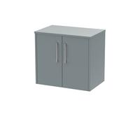 Hudson Reed Juno 600mm Wall Hung 2 Door Vanity & Worktop - Coastal Grey, Grey