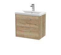 Hudson Reed Juno Woodgrain Wall Hung 2 Drawer Vanity Unit and Mid Edge Ceramic Basin | Autumn Oak | MDF | 600mm
