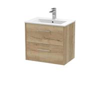 Hudson Reed Juno Wall Hung 2-Drawer Vanity And Minimalist 1 Tap Hole Basin, Modern Sink Vanity Unit, Autumn Oak