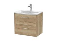 Hudson Reed Juno 600mm Wall Hung 2 Drawer Vanity & Curved Basin - Autumn Oak, Brown