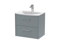 Hudson Reed Juno Wall Hung 2 Soft Close Drawer Vanity Unit With Curved 1 Tap Hole Basin In Coastal Grey Finish, 610mm