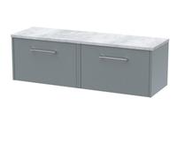 Hudson Reed Juno Wall Hung 2 Soft Close Drawer Vanity Unit With Laminate Worktop In Coastal Grey Finish, 1205mm