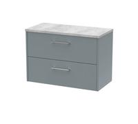 Hudson Reed Juno Matt Wall Hung 2 Drawer Vanity Unit with Bellato Grey Worktop | Coastal Grey | MDF | 800mm
