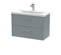 Hudson Reed Juno Wall Hung 2 Soft Close Drawer Vanity Unit With Mid-Edge 1 Tap Hole Basin In Coastal Grey Finish, 800mm