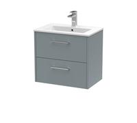Hudson Reed Juno Wall Hung 2 Soft Close Drawer Vanity Unit With Minimalist 1 Tap Hole Basin In Coastal Grey Finish, 600mm