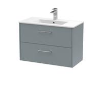 Hudson Reed Juno Wall Hung 2 Soft Close Drawer Vanity Unit With Minimalist 1 Tap Hole Basin In Coastal Grey Finish, 800mm